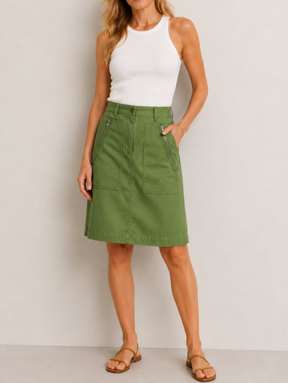 NWT J.Crew Olive Cotton Utility Pencil Skirt Zip Pockets 00